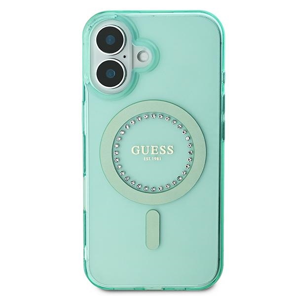 iTok webáruház - Guess Guess IML Rhinestones MagSafe iPhone 16 tok (zöld) 3 Guess IML Rhinestones MagSafe iPhone 16 Case (zöld)