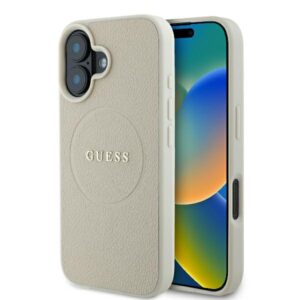 Guess Grained Ring MagSafe tok iPhone 16 készülékhez (bézs)