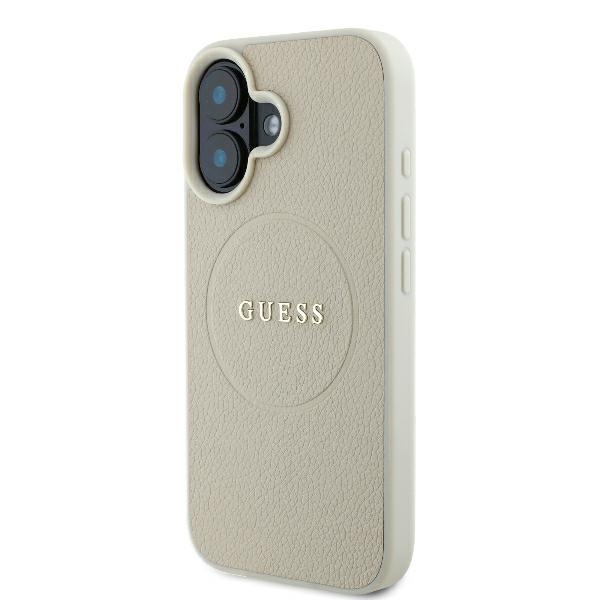 iTok webáruház - Guess Guess Grained Ring MagSafe tok iPhone 16 készülékhez (bézs) 2 Guess Grained Ring MagSafe case for iPhone 16 (bézs)