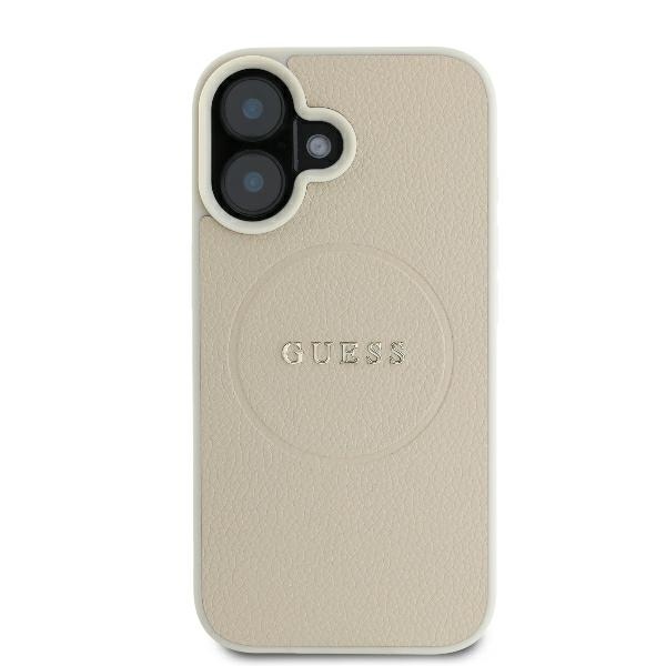 iTok webáruház - Guess Guess Grained Ring MagSafe tok iPhone 16 készülékhez (bézs) 3 Guess Grained Ring MagSafe case for iPhone 16 (bézs)
