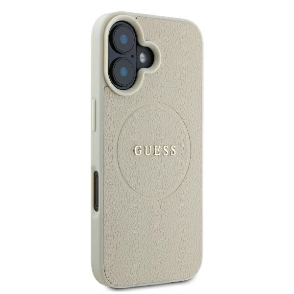 iTok webáruház - Guess Guess Grained Ring MagSafe tok iPhone 16 készülékhez (bézs) 4 Guess Grained Ring MagSafe case for iPhone 16 (bézs)