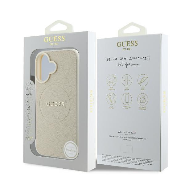 iTok webáruház - Guess Guess Grained Ring MagSafe tok iPhone 16 készülékhez (bézs) 8 Guess Grained Ring MagSafe case for iPhone 16 (bézs)