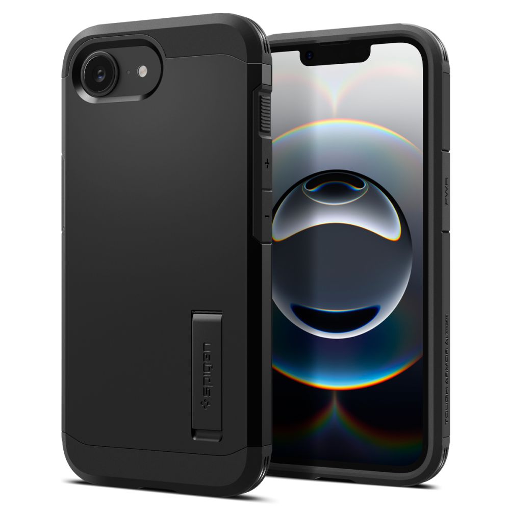 iTok webáruház - Spigen Spigen Tough Armor tok MagSafe-funkcióval és állvánnyal iPhone 16e / 17e készülékhez (fekete) 2 Spigen Tough Armor Case with MagSafe for iPhone 16e / 17e with Stand (fekete)