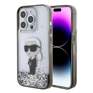 Karl Lagerfeld Liquid Glitter Ikonik tok iPhone 15 Pro készülékhez (átlátszó)