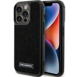 Karl Lagerfeld Rhinestone Logo Metal Plate tok iPhone 15 Pro készülékhez (fekete)