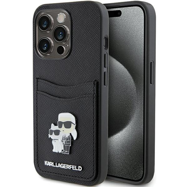 iTok webáruház - Karl Lagerfeld Karl Lagerfeld Saffiano Cardslot Karl&Choupette Metal Pin tok iPhone 15 Pro (fekete) 1 Karl Lagerfeld Saffiano Cardslot Karl&Choupette Metal Pin case for iPhone 15 Pro (fekete)