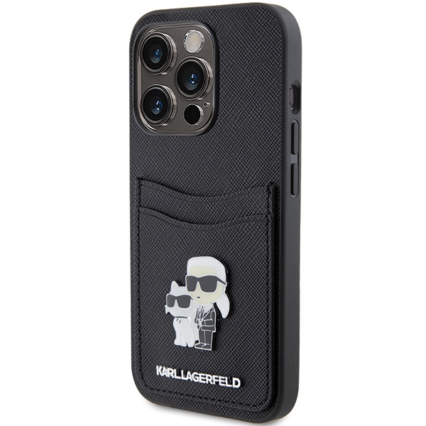 iTok webáruház - Karl Lagerfeld Karl Lagerfeld Saffiano Cardslot Karl&Choupette Metal Pin tok iPhone 15 Pro (fekete) 2 Karl Lagerfeld Saffiano Cardslot Karl&Choupette Metal Pin case for iPhone 15 Pro (fekete)