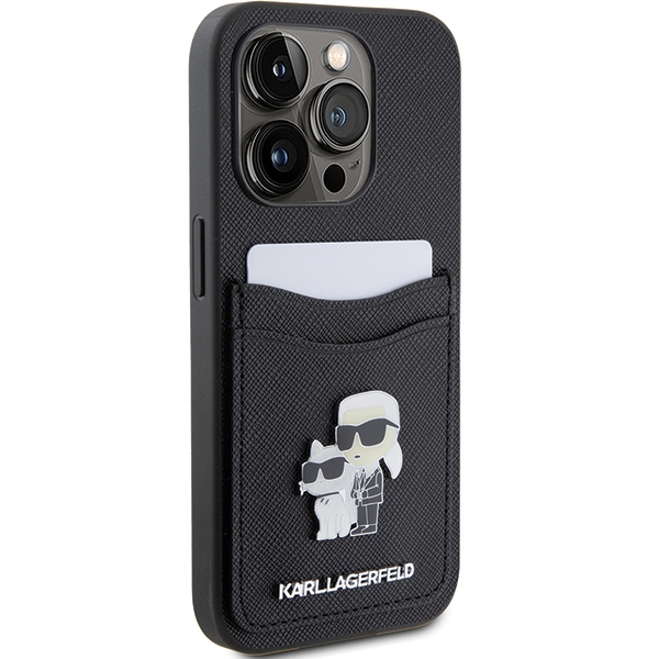 iTok webáruház - Karl Lagerfeld Karl Lagerfeld Saffiano Cardslot Karl&Choupette Metal Pin tok iPhone 15 Pro (fekete) 4 Karl Lagerfeld Saffiano Cardslot Karl&Choupette Metal Pin case for iPhone 15 Pro (fekete)