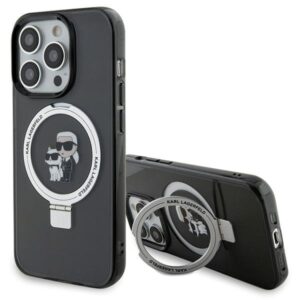 Karl Lagerfeld KLHMP15LHMRSKCK iPhone 15 Pro 6,1 hüvelykes fekete tok Ring Stand Karl&Choupette MagSafe