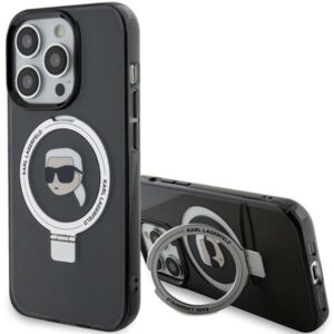 Karl Lagerfeld KLHMP15LHMRSKHK Ring Stand Karl Head MagSafe tok iPhone 15 Pro 6,1 hüvelykes készülékhez, fekete