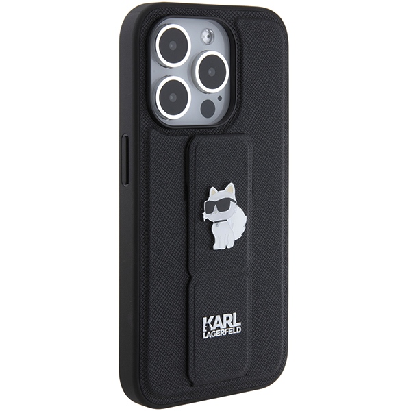 iTok webáruház - Karl Lagerfeld Karl Lagerfeld Gripstand Saffiano Choupette Pins tok iPhone 15 Pro készülékhez (fekete) 5 Karl Lagerfeld Gripstand Saffiano Choupette Pins case for iPhone 15 Pro (fekete)