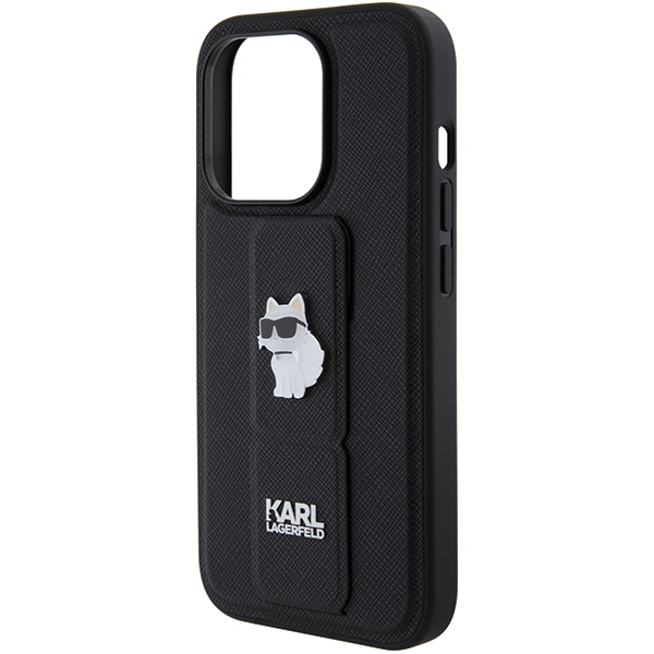 iTok webáruház - Karl Lagerfeld Karl Lagerfeld Gripstand Saffiano Choupette Pins tok iPhone 15 Pro készülékhez (fekete) 7 Karl Lagerfeld Gripstand Saffiano Choupette Pins case for iPhone 15 Pro (fekete)