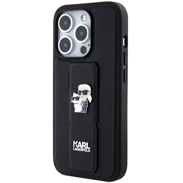 iTok webáruház - Karl Lagerfeld Karl Lagerfeld Gripstand Saffiano Karl&Choupette Pins case for iPhone 15 Pro (fekete) 3 Karl Lagerfeld Gripstand Saffiano Karl&Choupette Pins case for iPhone 15 Pro (fekete)