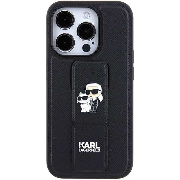 iTok webáruház - Karl Lagerfeld Karl Lagerfeld Gripstand Saffiano Karl&Choupette Pins case for iPhone 15 Pro (fekete) 4 Karl Lagerfeld Gripstand Saffiano Karl&Choupette Pins case for iPhone 15 Pro (fekete)