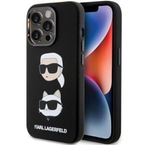 Karl Lagerfeld Silicone Karl&Choupette Head szilikon tok iPhone 15 Pro készülékhez (fekete)