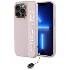 Karl Lagerfeld Saffiano Rhinestones & Charm tok iPhone 15 Pro készülékhez (rózsaszín)