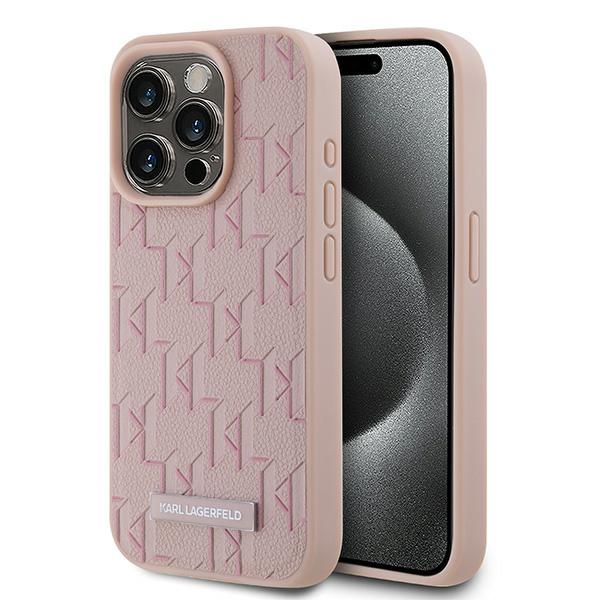 iTok webáruház - Karl Lagerfeld Karl Lagerfeld Leather Monogram Metal Logo tok iPhone 15 Pro készülékhez (rózsaszín) 1 Karl Lagerfeld Leather Monogram Metal Logo case for iPhone 15 Pro (rózsaszín)