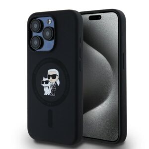 Karl Lagerfeld Silicone Karl&Choupette MagSafe tok iPhone 15 Pro készülékhez (fekete)