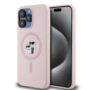 Karl Lagerfeld Silicone Karl & Choupette MagSafe tok iPhone 15 Pro készülékhez (rózsaszín)