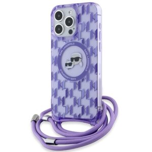 Karl Lagerfeld IML Crossbody Monogram Karl & Choupette Head MagSafe tok iPhone 15 Pro készülékhez (lila)