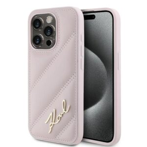 Karl Lagerfeld Diagonal Quilted Script tok iPhone 15 Pro készülékhez (rózsaszín)