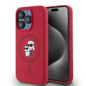 Karl Lagerfeld Silicone Karl&Choupette Heads Ring MagSafe tok iPhone 15 Pro készülékhez (piros)