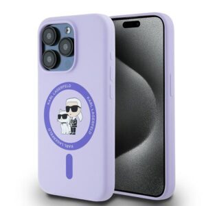 Karl Lagerfeld Silicone Karl&Choupette Heads Ring MagSafe tok iPhone 15 Pro-hoz (lila)