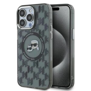 Karl Lagerfeld IML Monogram Karl & Choupette Head MagSafe tok iPhone 15 Pro készülékhez (fekete)