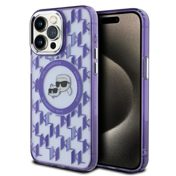 iTok webáruház - Karl Lagerfeld Karl Lagerfeld IML Monogram Karl & Choupette Head MagSafe tok iPhone 15 Pro készülékhez (lila) 1 Karl Lagerfeld IML Monogram Karl & Choupette Head MagSafe iPhone 15 Pro Case (lila)