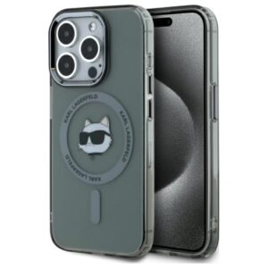 Karl Lagerfeld KLHMP15LHLSCHK tok iPhone 15 Pro 6,1 hüvelykes készülékhez – IML Metal Choupette Head MagSafe, fekete/fekete