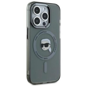 Karl Lagerfeld KLHMP15LHLSKIK tok iPhone 15 Pro 6,1 hüvelykes készülékhez – fekete, IML Metal Karl Head MagSafe