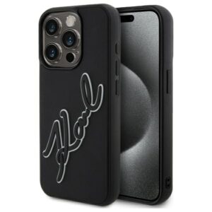Karl Lagerfeld 3D Rubber Signature tok iPhone 15 Pro készülékhez (fekete)