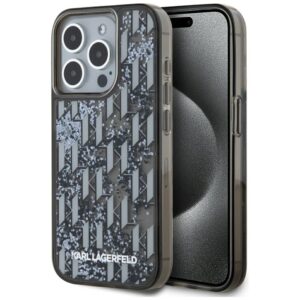 Karl Lagerfeld Liquide Glitter Monogram Gradient tok iPhone 15 Pro készülékhez (fekete)