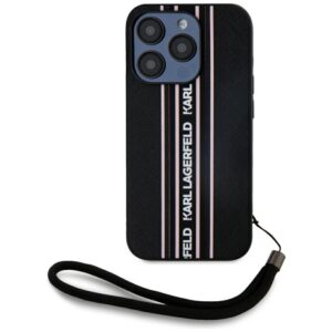 Karl Lagerfeld Saffiano Athleisure Stripes Cord tok iPhone 15 Pro készülékhez (rózsaszín)