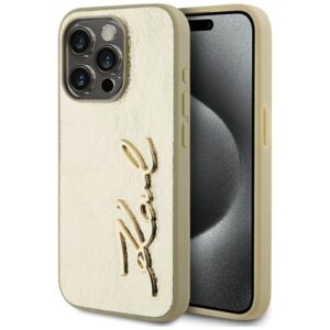 Karl Lagerfeld Wrinkled Metal Signature tok iPhone 15 Pro készülékhez (arany)