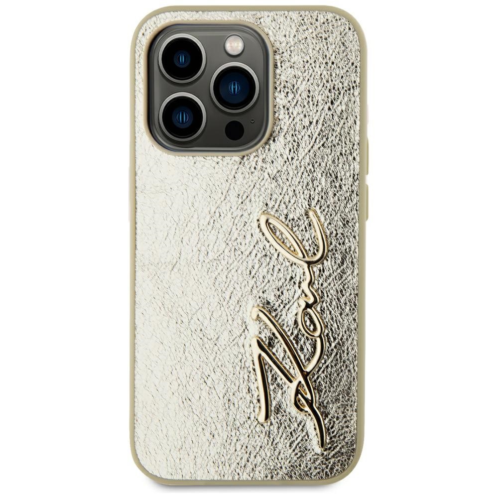iTok webáruház - Karl Lagerfeld Karl Lagerfeld Wrinkled Metal Signature tok iPhone 15 Pro készülékhez (arany) 3 Karl Lagerfeld Wrinkled Metal Signature iPhone 15 Pro Case (arany)