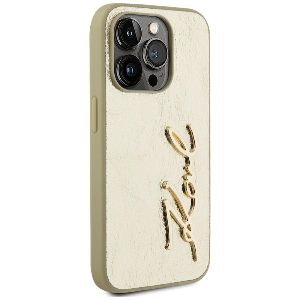 iTok webáruház - Karl Lagerfeld Karl Lagerfeld Wrinkled Metal Signature tok iPhone 15 Pro készülékhez (arany) 4 Karl Lagerfeld Wrinkled Metal Signature iPhone 15 Pro Case (arany)