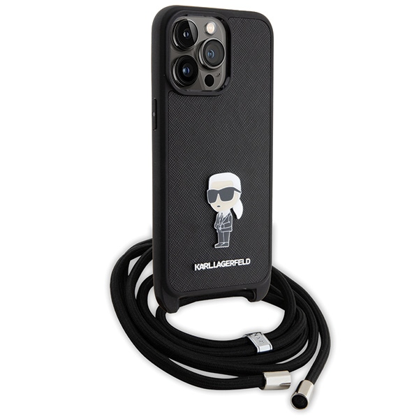 iTok webáruház - Karl Lagerfeld Karl Lagerfeld Crossbody Saffiano Monogram Metal Pin Karl & Choupette tok iPhone 15 Pro Max készülékhez (fekete) 3 Karl Lagerfeld Crossbody Saffiano Monogram Metal Pin Karl & Choupette Case for iPhone 15 Pro Max (fekete)