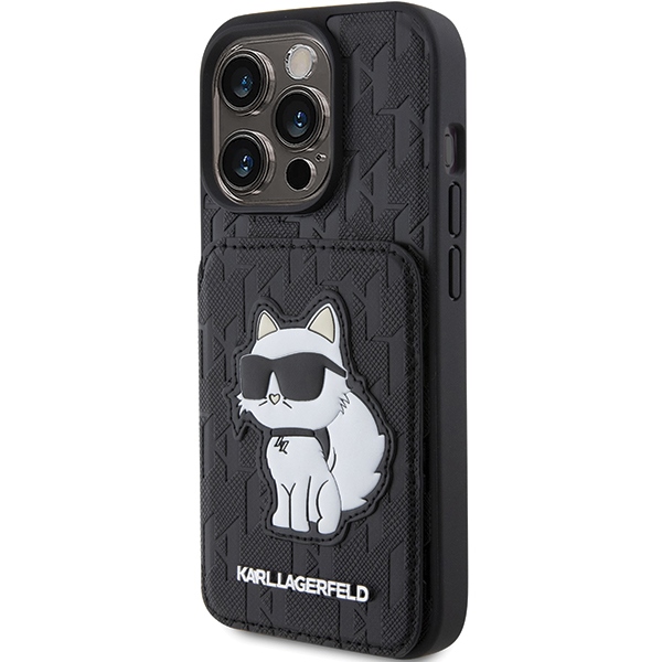 iTok webáruház - Karl Lagerfeld Karl Lagerfeld Saffiano Monogram Choupette kártyatartós és állványos tok iPhone 15 Pro Max készülékhez (fekete) 2 Karl Lagerfeld Saffiano Cardslots and Stand Monogram Choupette Case for iPhone 15 Pro Max (fekete)