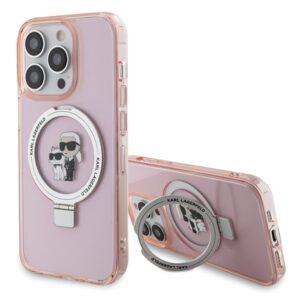 Karl Lagerfeld KLHMP15XHMRSKCP Ring Stand Karl & Choupette MagSafe tok iPhone 15 Pro Max készülékhez, rózsaszín