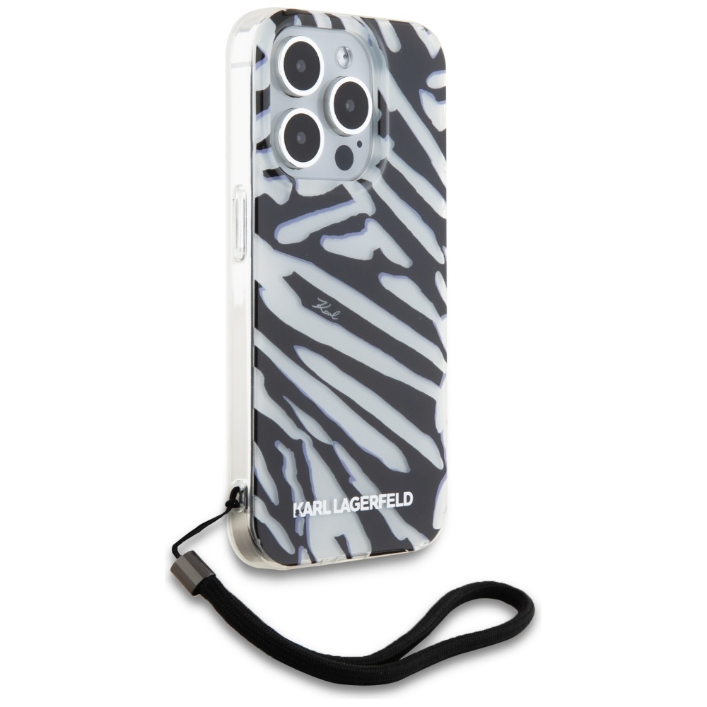 iTok webáruház - Karl Lagerfeld Karl Lagerfeld IML Zebra Pattern & Cord tok iPhone 15 Pro Max készülékhez (fekete) 3 Karl Lagerfeld IML Zebra Pattern & Cord case for iPhone 15 Pro Max (fekete)