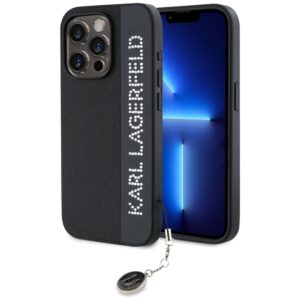 Karl Lagerfeld Saffiano Rhinestones & Charm tok iPhone 15 Pro Max készülékhez (fekete)