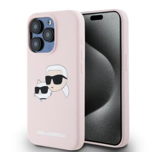Karl Lagerfeld Silicone Karl & Choupette MagSafe tok iPhone 15 Pro Max készülékhez (rózsaszín)