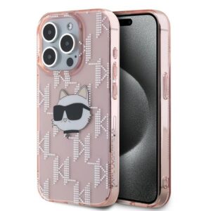 Karl Lagerfeld IML Choupette Head & Monogram tok iPhone 15 Pro Max készülékhez (rózsaszín)