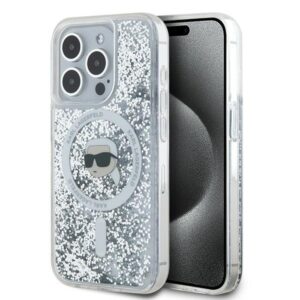 Karl Lagerfeld Liquid Glitter Karl Head MagSafe tok iPhone 15 Pro Max készülékhez (átlátszó)