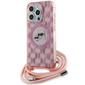Karl Lagerfeld IML Crossbody Monogram Karl & Choupette Head MagSafe tok iPhone 15 Pro Max készülékhez (rózsaszín)
