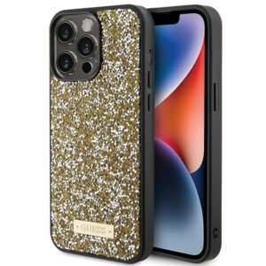Guess Rhinestone Metal Logo tok iPhone 15 Pro Max készülékhez (sárga)