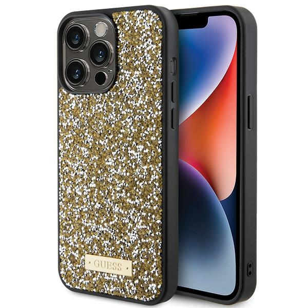 iTok webáruház - Guess Guess Rhinestone Metal Logo tok iPhone 15 Pro Max készülékhez (sárga) 1 Guess Rhinestone Metal Logo case for iPhone 15 Pro Max (sárga)
