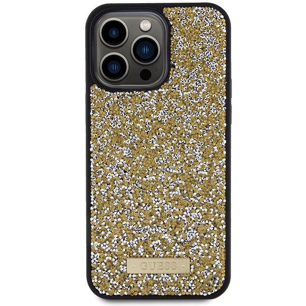 iTok webáruház - Guess Guess Rhinestone Metal Logo tok iPhone 15 Pro Max készülékhez (sárga) 3 Guess Rhinestone Metal Logo case for iPhone 15 Pro Max (sárga)