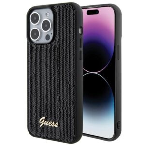 Guess Sequin Script Metal tok iPhone 15 Pro Max készülékhez (fekete)